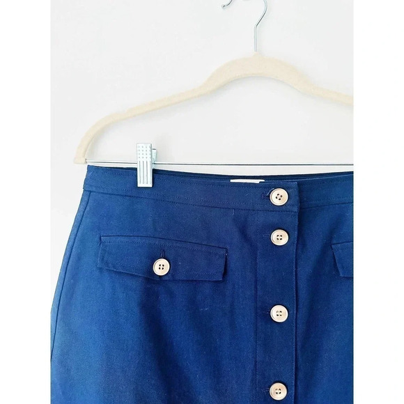 J. Crew Factory Navy Blue Linen Blend Button Front Skirt Size 10 - Picture 3 of 6